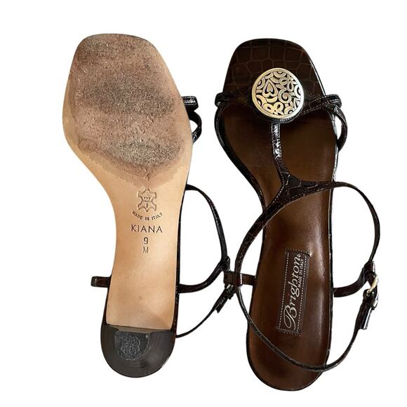 BRIGHTON Kiana Women's Size 9M Brown Croc Embossed Leather Strappy Sandals Italy - Picture 9 of 10